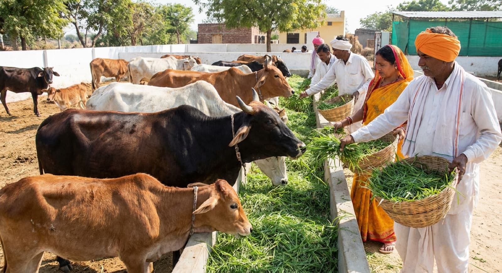 Fresh cow milk being collected in traditional vessels