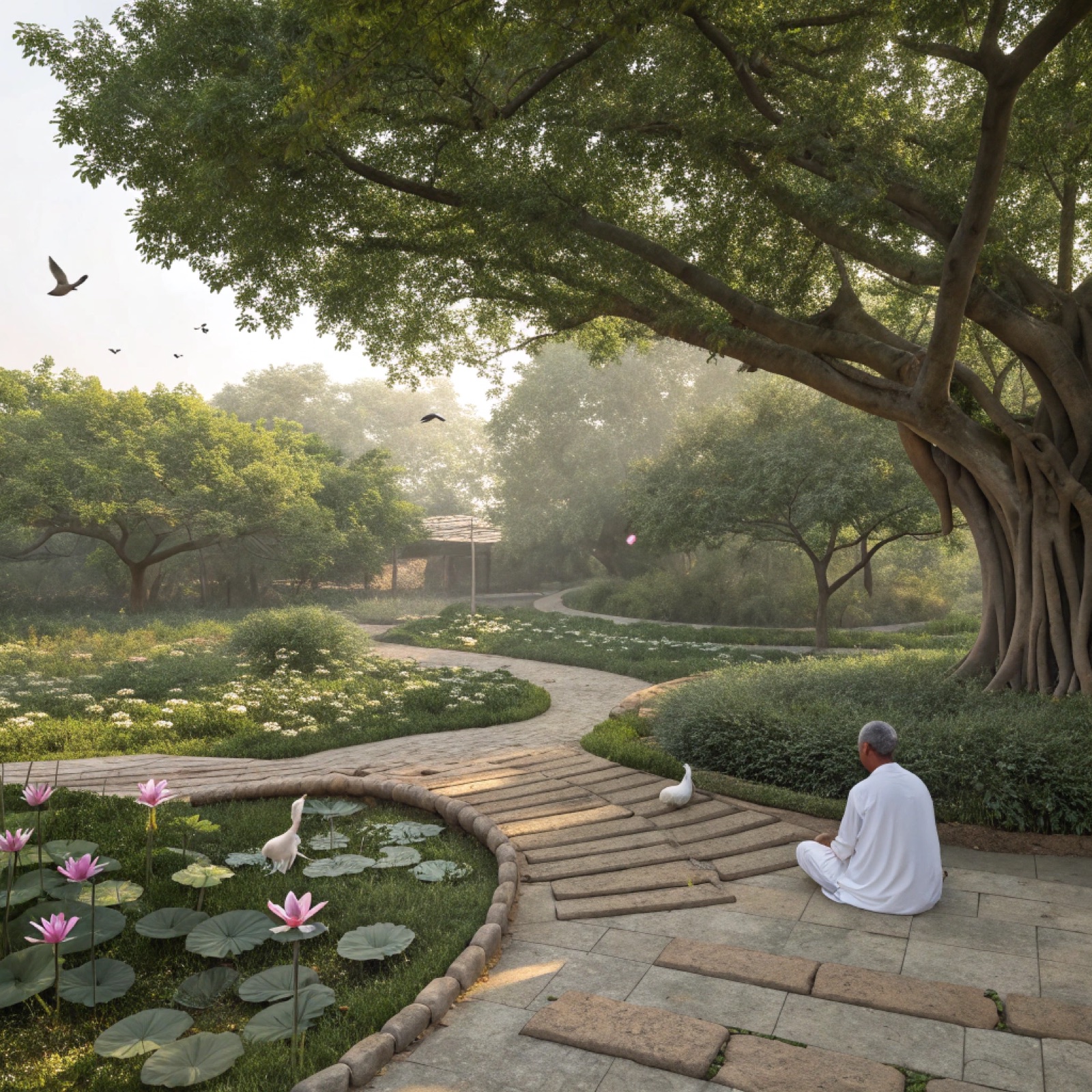 Meditation garden with lotus pond